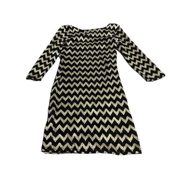 Forever 21 Dress Size Large Black and Gold Chevron Pattern Good Used Condition - Picture 5 of 8